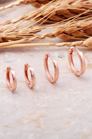 15 Mm ve 12 Mm Rose Gümüş Halka Küpe Kombini 5767