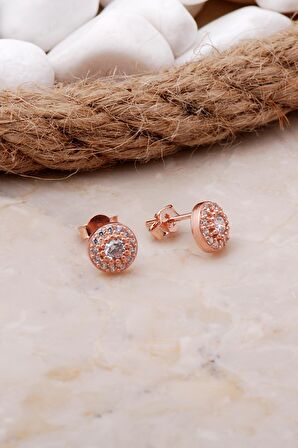 Elmas Montürlü 7 Mm Rose Gümüş Küpe 5798