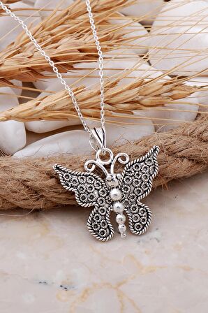 Kelebek Telkari Elişi Gümüş Kolye 7693