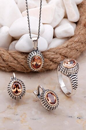 Topaz Taşlı Elişi Gümüş Set 2577