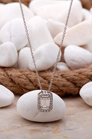 Baget Rodyumlu Gümüş Kolye 7723