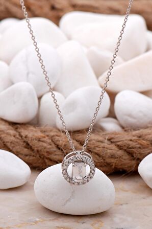 Baget Yuvarlak Rodyumlu Gümüş Kolye 7725