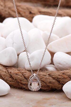 Baget Damla Rodyumlu Gümüş Kolye 7728