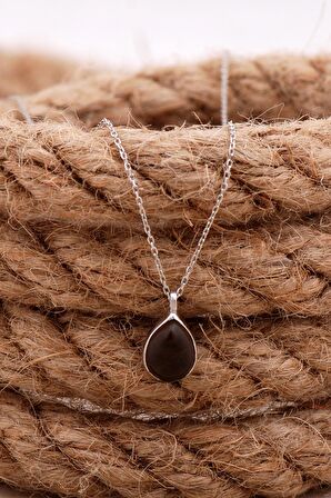 Doğal Smoky Taşlı Damla Mini Rodyumlu Gümüş Kolye 7731