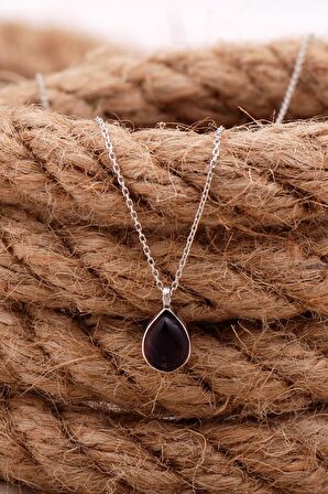 Doğal Ametist Taşlı Damla Mini Rodyumlu Gümüş Kolye 7742