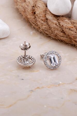 Baget Rodyumlu Gümüş Küpe 5815