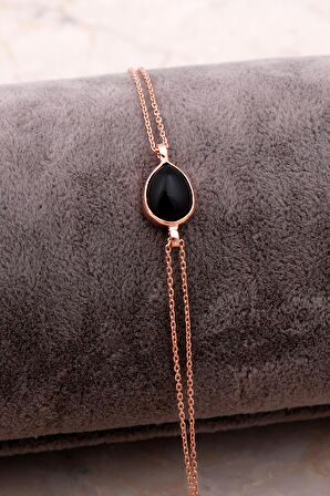 Doğal Smoky Taşlı Damla Mini Rose Gümüş Bileklik 4131