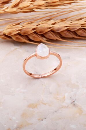 Ay Taşlı Damla Rose Gümüş Yüzük 3661