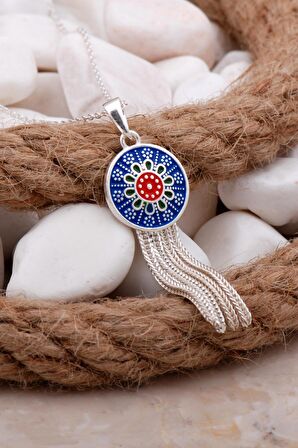 Anadolu Motifli Mineli Tasarım Gümüş Kolye 7802