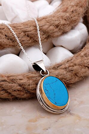 Firuze Taşlı Sarma Elişi Gümüş Kolye 7821