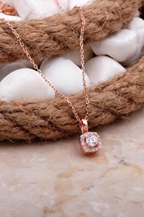 Elmas Montürlü Rose Gümüş Kolye 7825