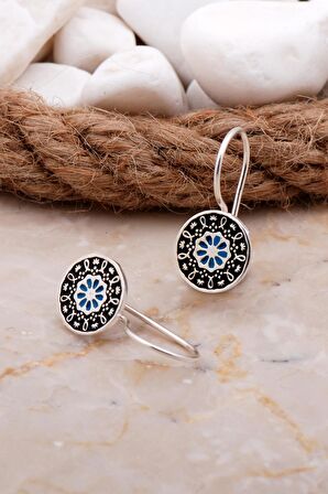 Anadolu Motifli Mineli Elişi Gümüş Küpe 5924