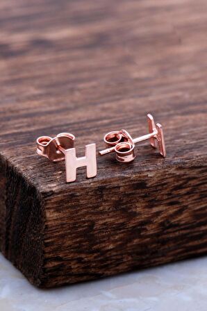 H Harfi Rose Gümüş Küpe 5966