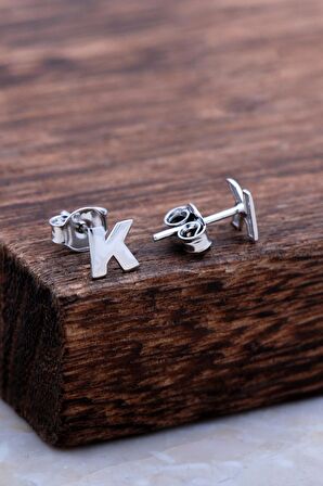 K Harfi Rodyumlu Gümüş Küpe 5976