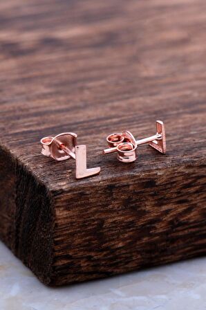 L Harfi Rose Gümüş Küpe 5978