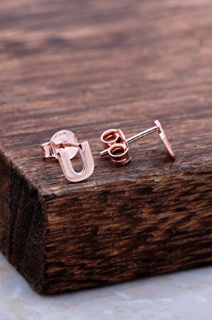 U Harfi Rose Gümüş Küpe 6008