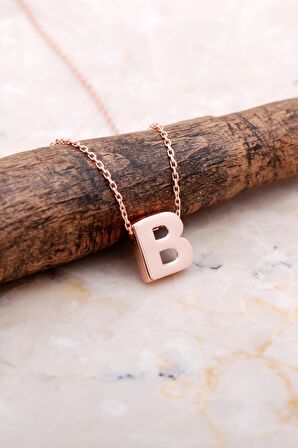 B Harfi Rose Gümüş Kolye 7848