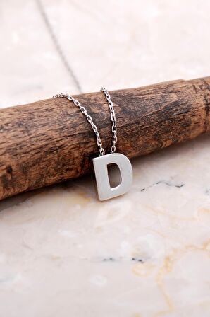 D Harfi Rodyumlu Gümüş Kolye 7852