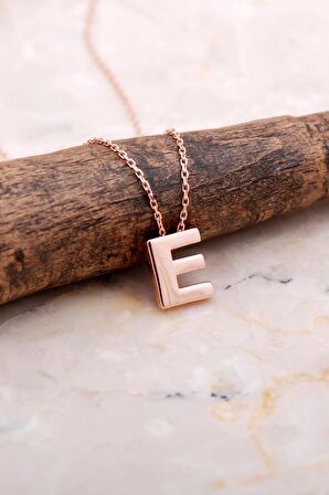 E Harfi Rose Gümüş Kolye 7854