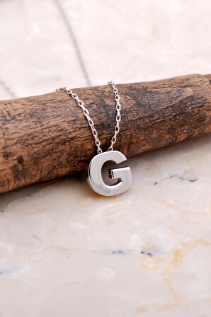 G Harfi Rodyumlu Gümüş Kolye 7862