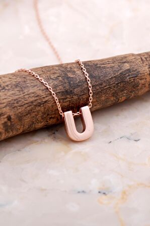 U Harfi Rose Gümüş Kolye 7905