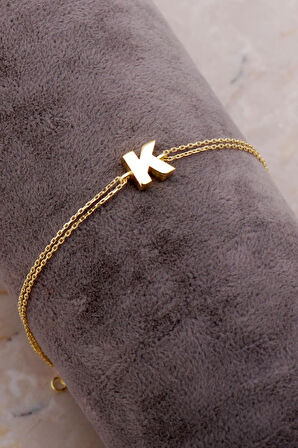 K Harfi Altın Kaplama Gümüş Bileklik 4220