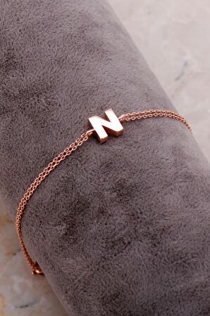N Harfi Rose Gümüş Bileklik 4228