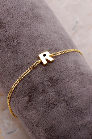 R Harfi Altın Kaplama Gümüş Bileklik 4241