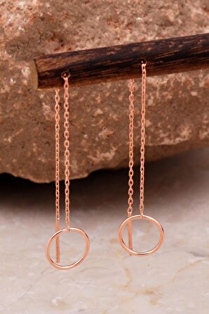 Halka Rose Gümüş Zincir Küpe 6092