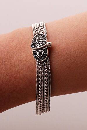 Anadolu Motifli Hasır Elişi Oksitli Tasarım Gümüş Bileklik 4310