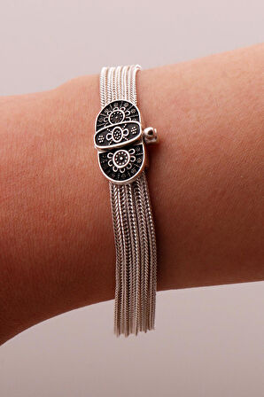 Anadolu Motifli Hasır Elişi Tasarım Gümüş Bileklik 4316