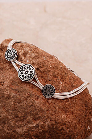Anadolu Motifli Hasır Elişi Tasarım Gümüş Bileklik 4353