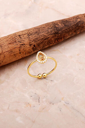 Renk Değiştiren Sultan Taşlı Damla Mini Altın Kaplama Gümüş Yüzük 3733