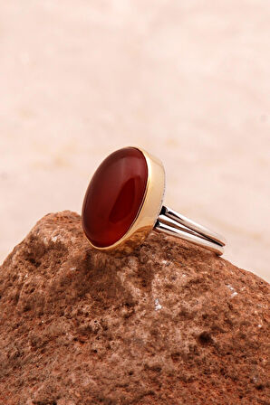 Akik Taşlı Elişi Tasarım Gümüş Yüzük 3735