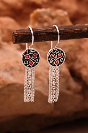 Anadolu Motifli Elişi Mineli Hasır Gümüş Küpe 6132