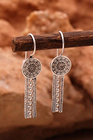 Anadolu Motifli Elişi Oksitli Hasır Gümüş Küpe 6136