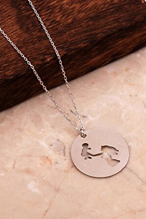 Plaka Rodyumlu Gümüş Anne Çocuk Kolye 7949