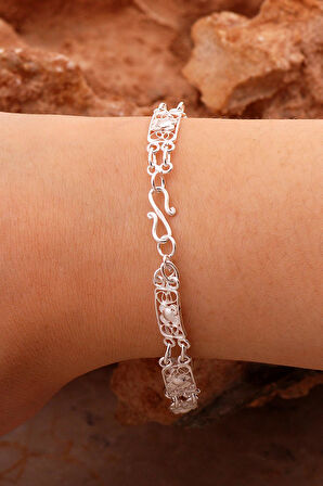 Telkari İşlemeli Elişi Gümüş Bileklik 4410