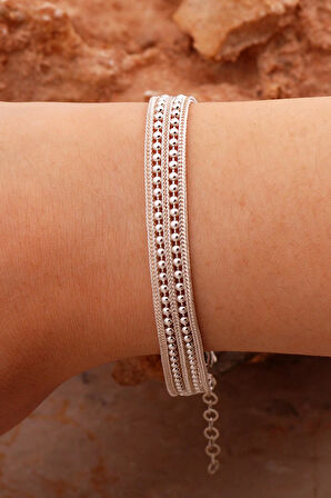 Hasır Elişi Tasarım Gümüş Bileklik 4419