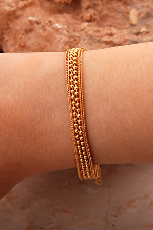 Hasır Elişi Tasarım Altın Yaldızlı Gümüş Bileklik 4424