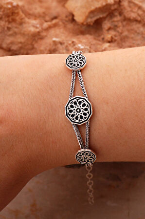 Anadolu Motifli Hasır Elişi Oksitli Gümüş Bileklik 4435