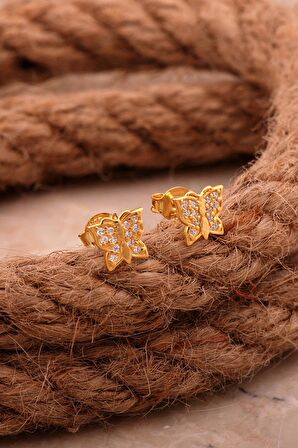 Kelebek Mini Altın Kaplama Gümüş Küpe 6200