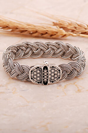 Midyat Hasır Telkari Örme Gümüş Bileklik 4445