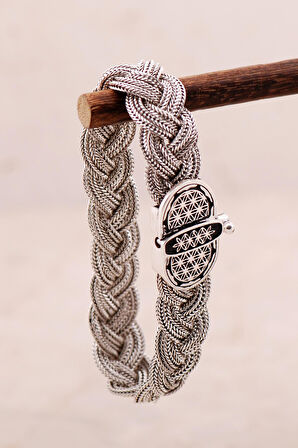 Midyat Hasır Telkari Örme Gümüş Bileklik 4445