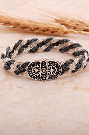 Midyat Hasır Telkari Örme Gümüş Bileklik 4450