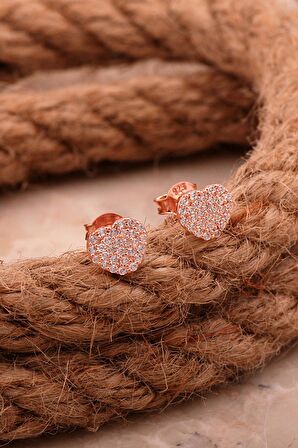 Kalp Mini Rose Gümüş Küpe 6204