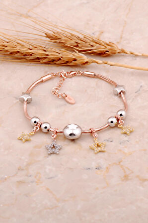 Beyaz Mineli Yıldız Tasarımlı Gümüş Şans Bileklik 4501