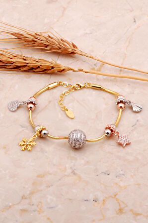 Top Tasarım Altın Kaplama Gümüş Şans Bileklik 4538