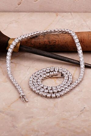 Su Yolu 3,5 Mm Pırlanta Montürlü Gümüş Kolye 7954