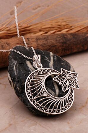 Telkari Ay Yıldız Elişi Gümüş Kolye 7969